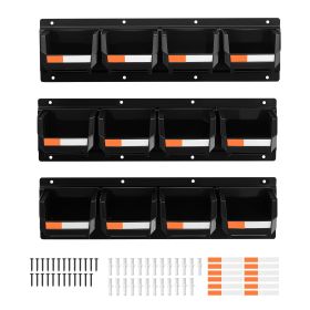 Wall Mounted Storage Bins, 12 Plastic Bins & 3 Metal Rails, Plastic Hanging Stackable Storage Bin for Screws, Nuts, Bolts, Nails (Default: Default)