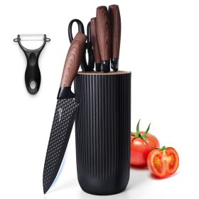 6-Piece Knife Set, Stainless Steel Black Professional Kitchen Knife Set for Chef, Super Sharp Knife Set with Universal Knife Block for Home Restaurant (Pack Size: 1 Pack)