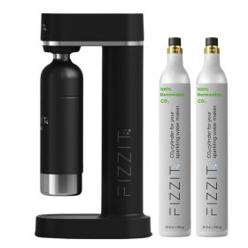 FIZZIT™ Spärklï Carbonated Water Soda Maker with Stainless Steel Bottle – Eco-Friendly, Dishwasher Bottles - Sparkling Water Maker (Color: Black, C02 Cylinder: 2 Pack)